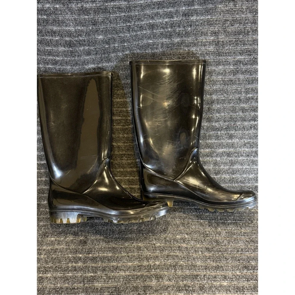 Coach Womens Rain Boots Galoshes Black Knee High Low Heel Pull On Rubber Size 10